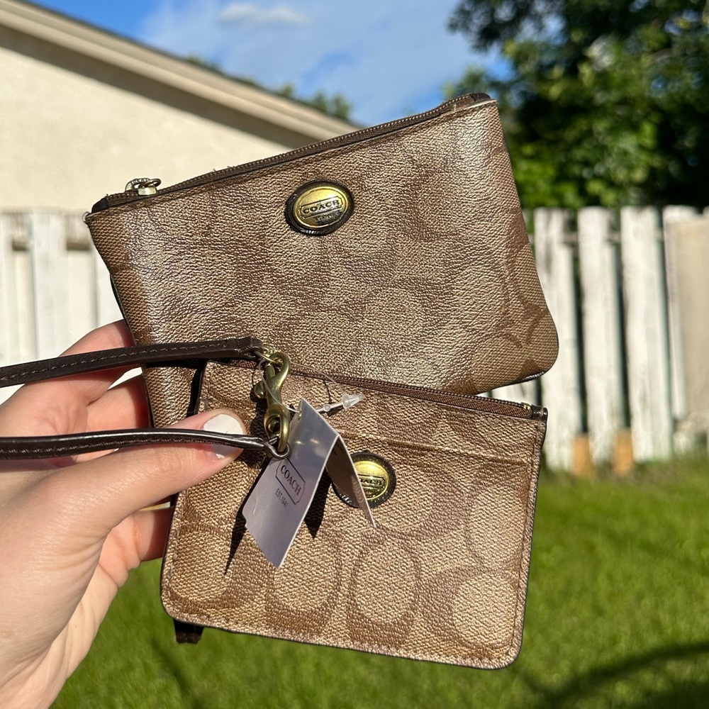 NWT Coach Women's Mini Skinny ID Case & Pre-Loved Monogram Zip Mini Clutch Set